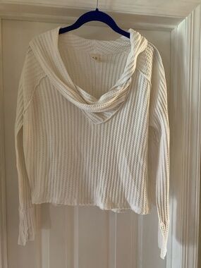 We The Free Ivory Waffle Cowl Neck Sweater